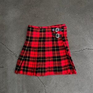 Vintage Wool Red Plaid Mini Skirt XS